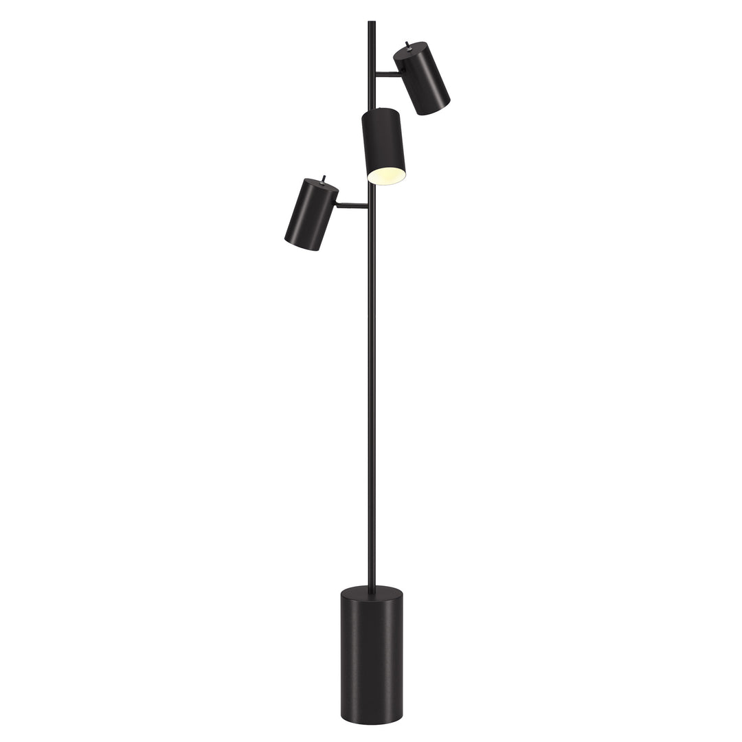 65" Black Three Light Tree Floor Lamp With Black Drum Shade