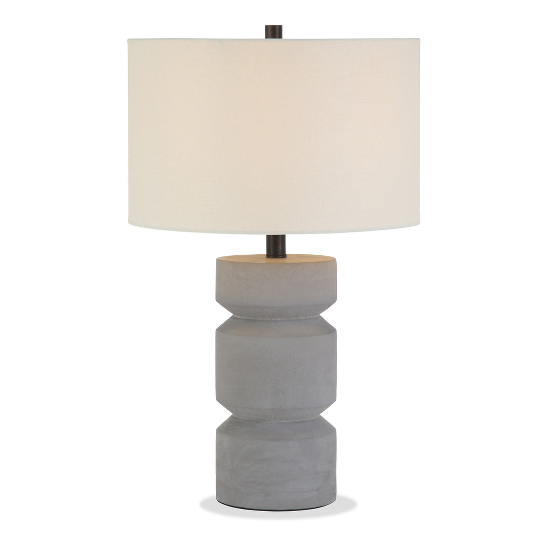 23" Gray Concrete Faceted Column Table Lamp With White Drum Shade