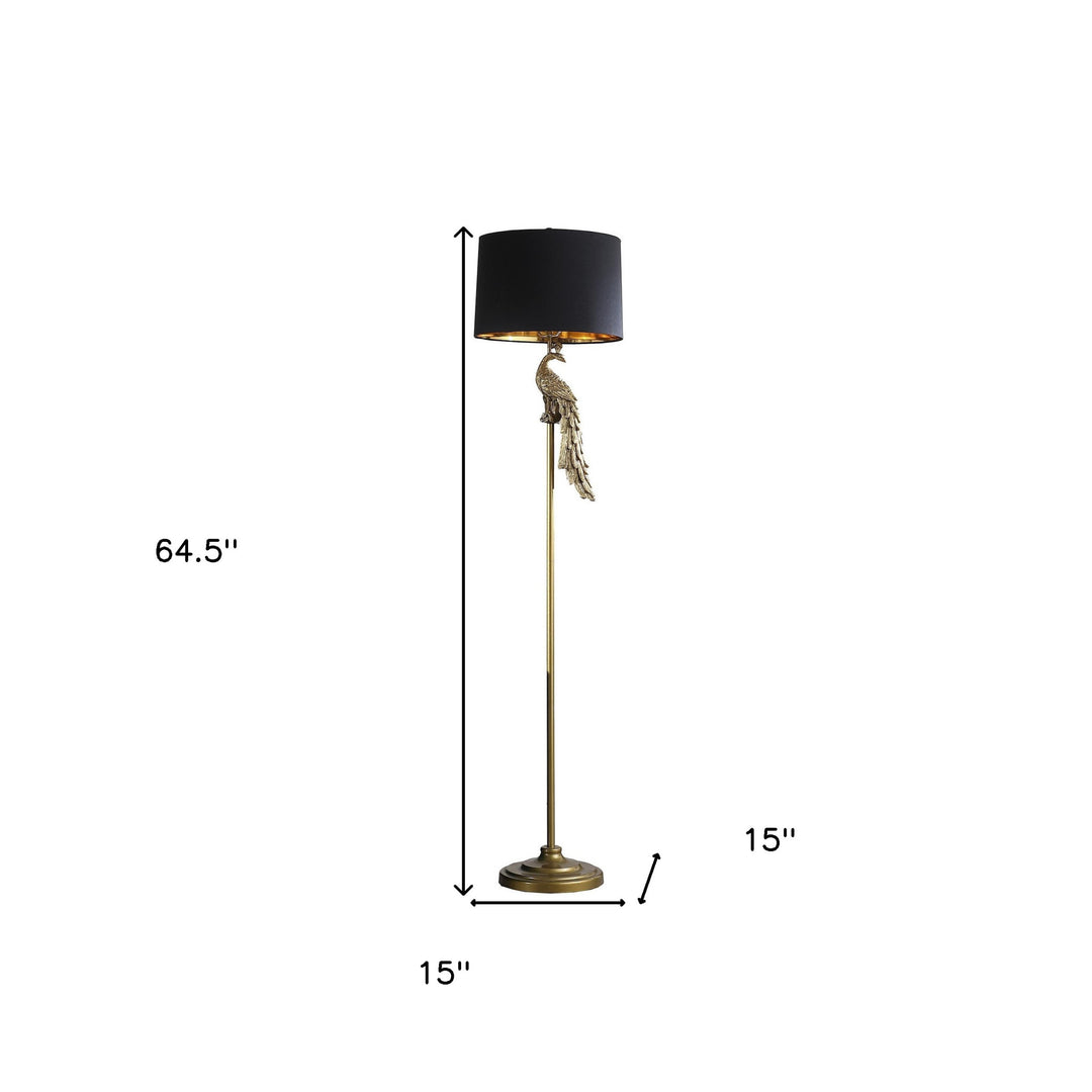 65" Burnished Gold Floor Lamp With Black Drum Shade