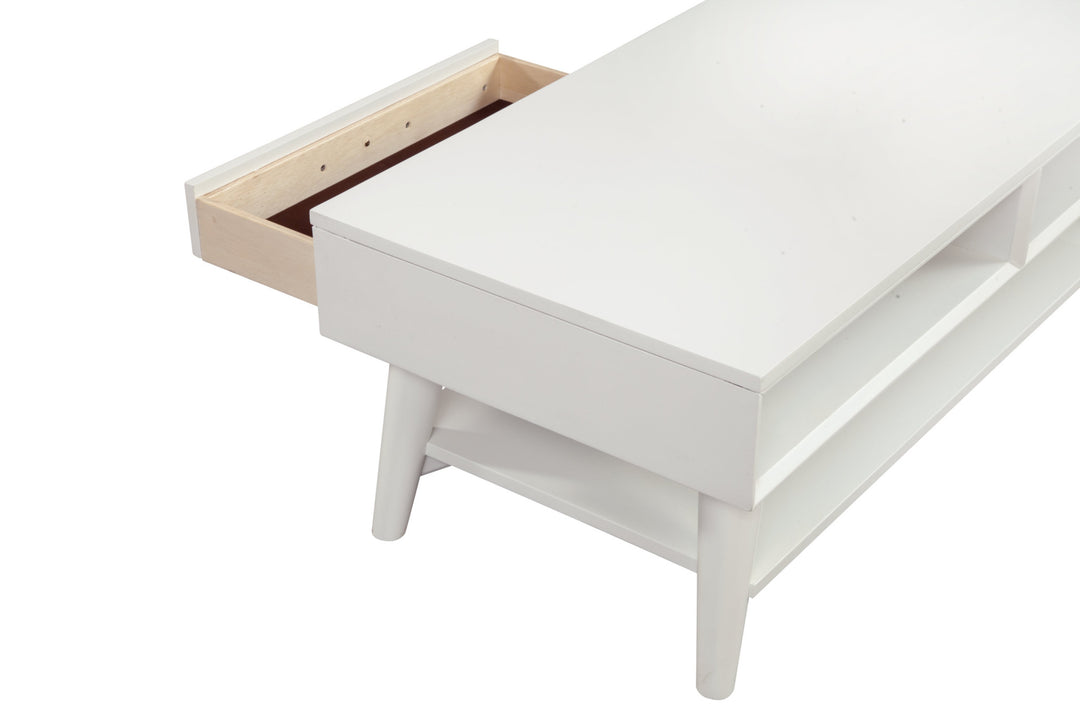 48-Inch White Solid and Manufactured Wood Coffee Table with Drawer