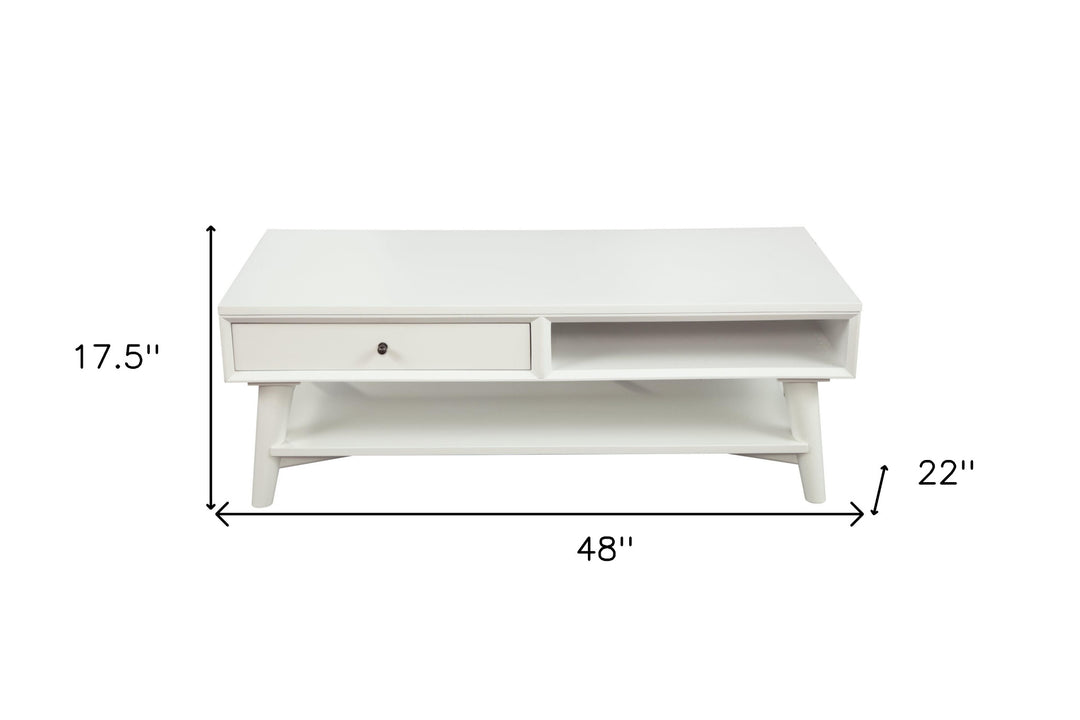 48-Inch White Solid and Manufactured Wood Coffee Table with Drawer