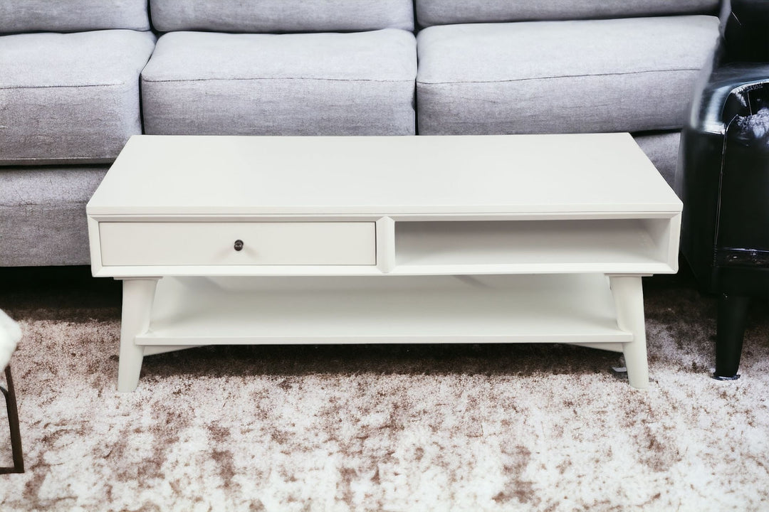 48-Inch White Solid and Manufactured Wood Coffee Table with Drawer