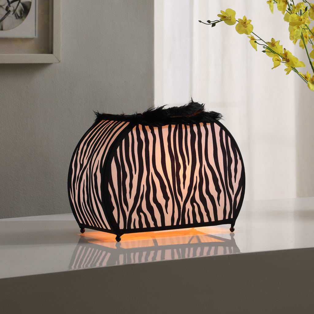 12" Black And White Funky Zebra Pattern Novelty Table Lamp