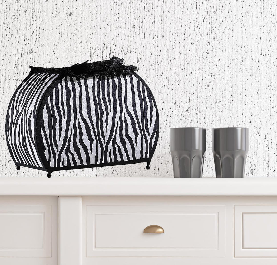 12" Black And White Funky Zebra Pattern Novelty Table Lamp