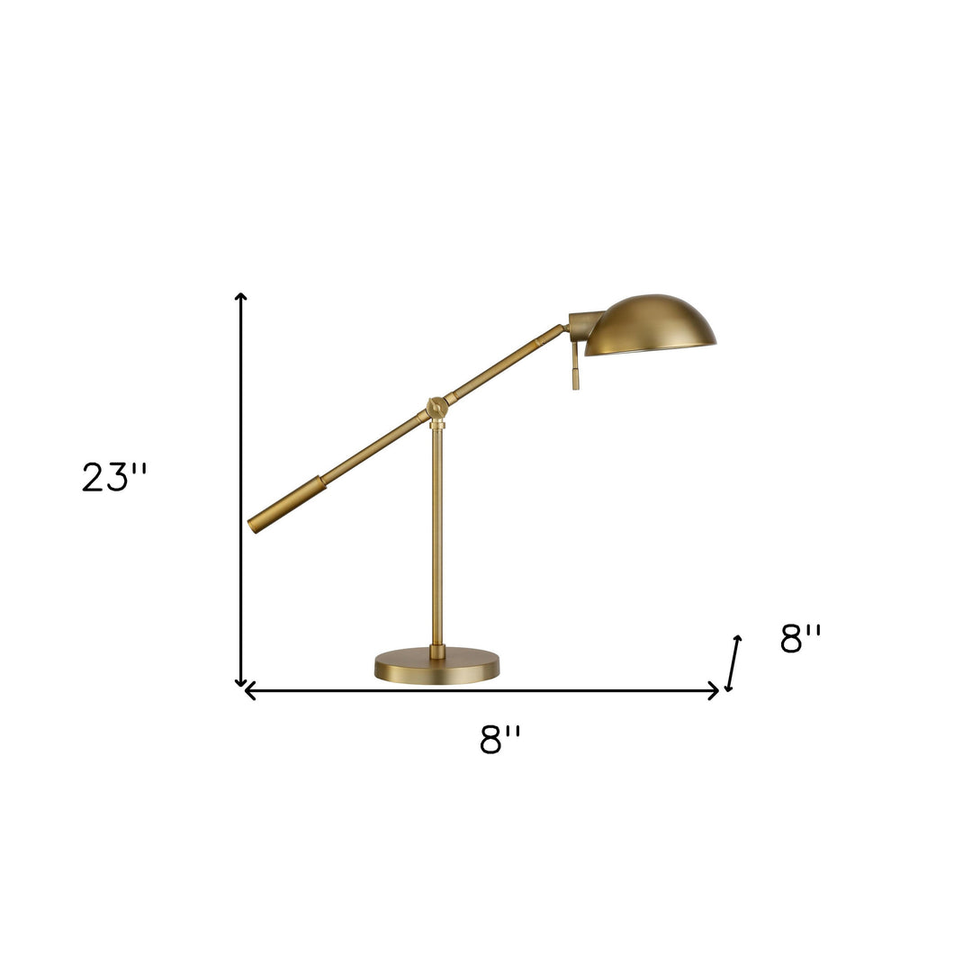 23" Brass Metal Desk Table Lamp With Brass Dome Shade