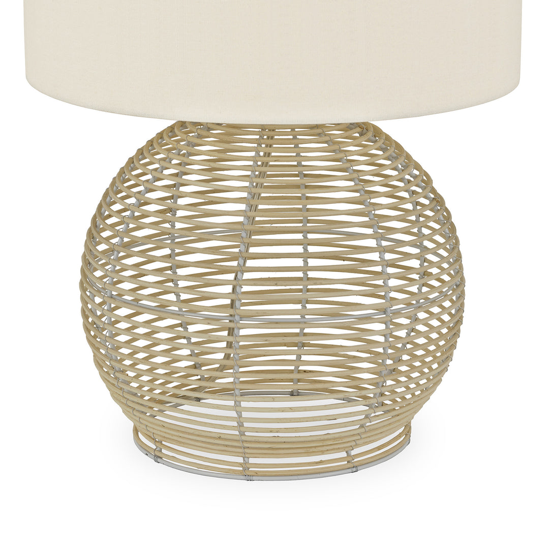 21" Natural Rattan Table Lamp With White Drum Shade