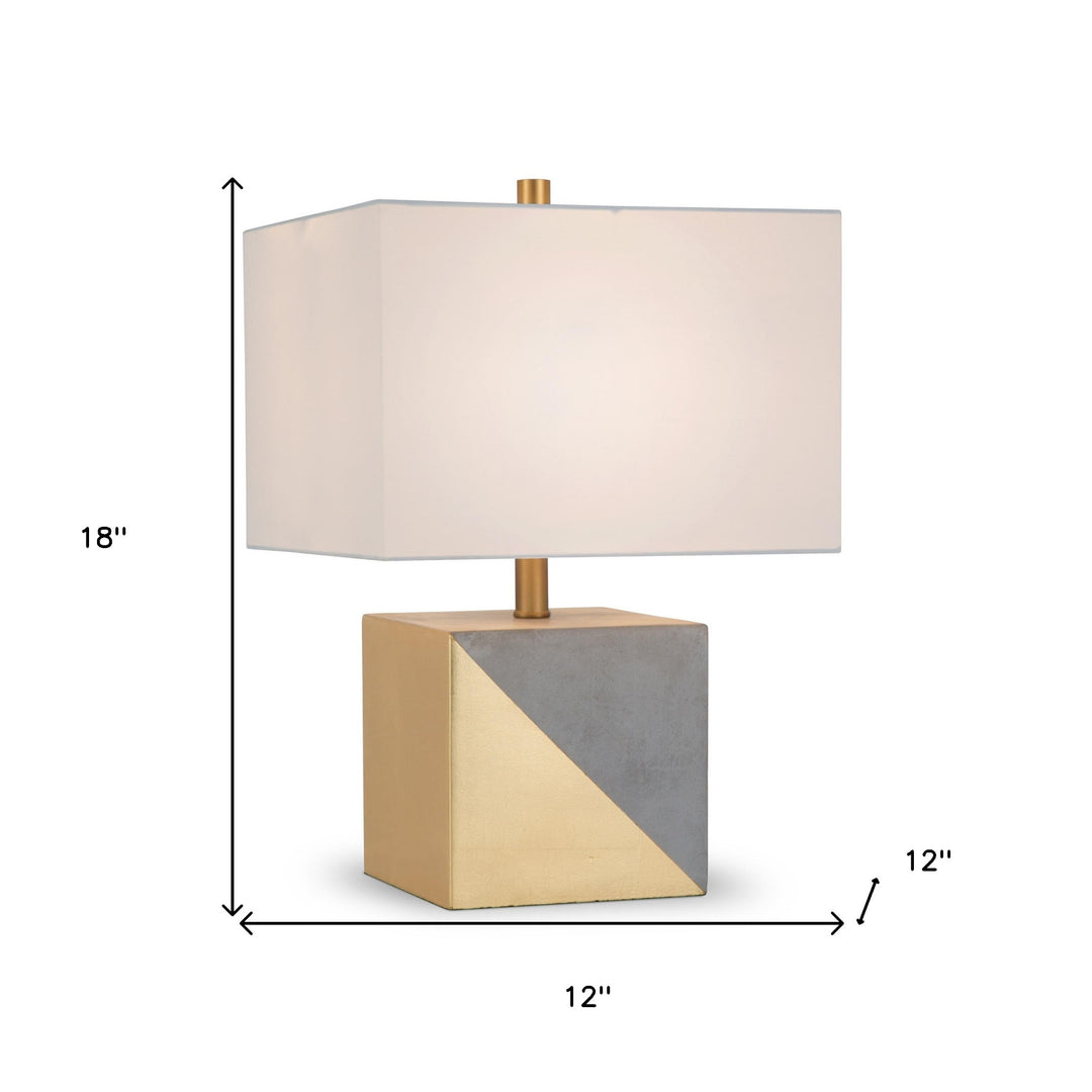 18" Gray and Gold Concrete Table Lamp With White Shade