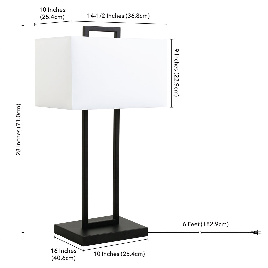 28" Black Metal Table Lamp With White Shade