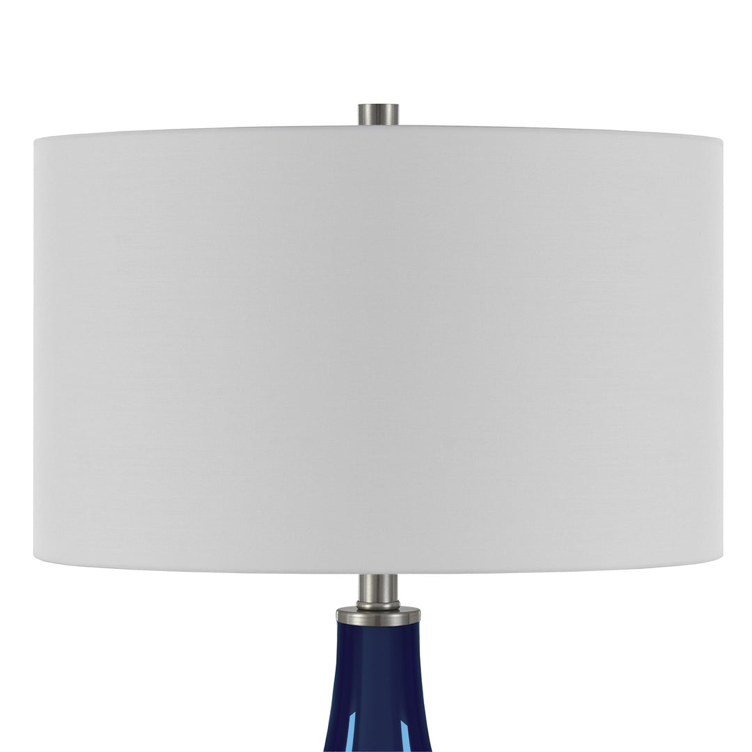 25" Navy Blue Glass Gourd Table Lamp With White Drum Shade