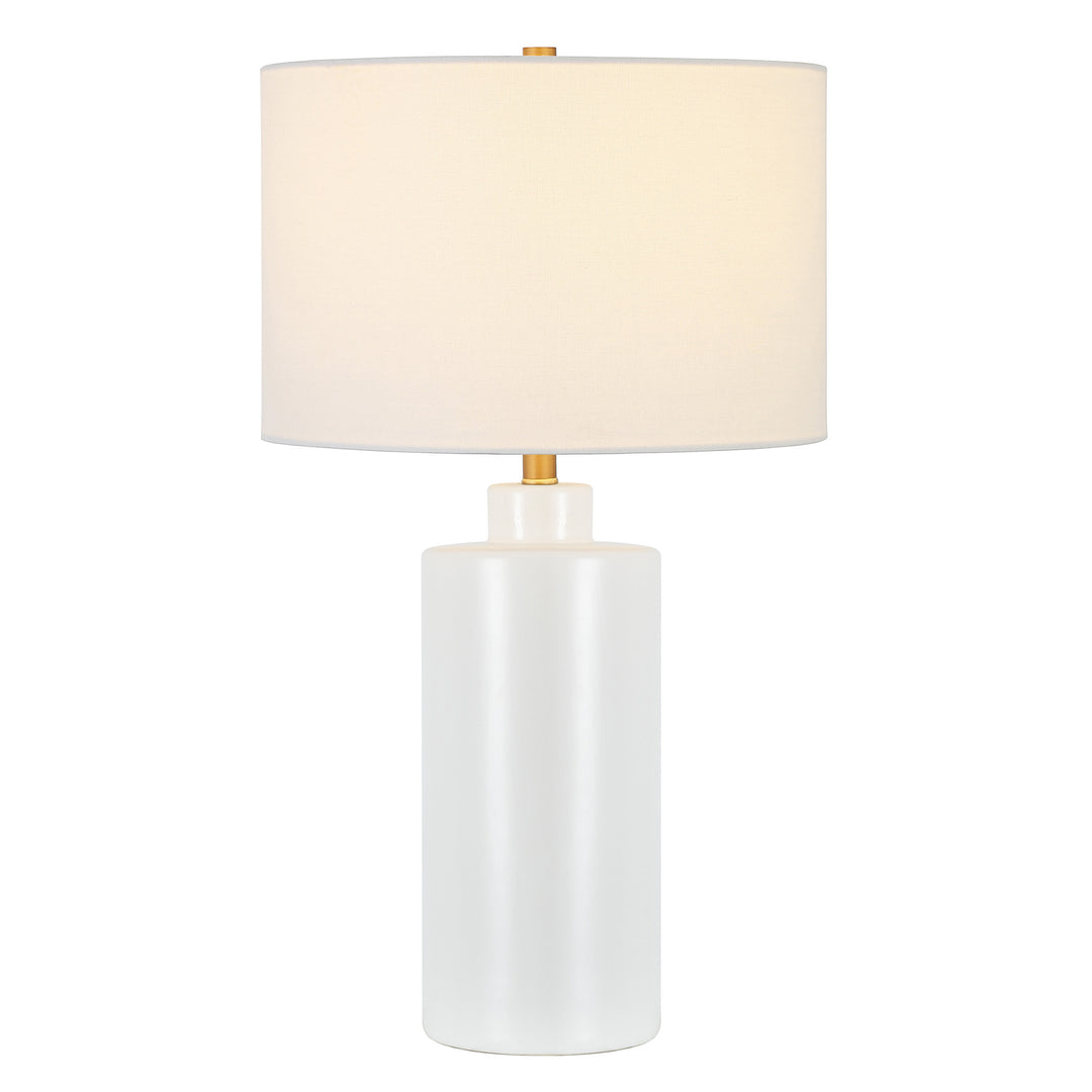 25" White Ceramic Table Lamp With White Drum Shade