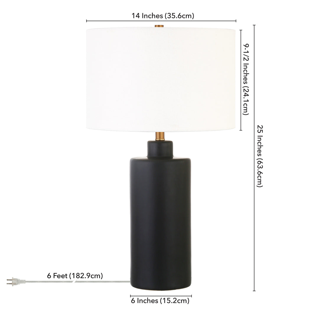 25" Black Ceramic Table Lamp With White Drum Shade