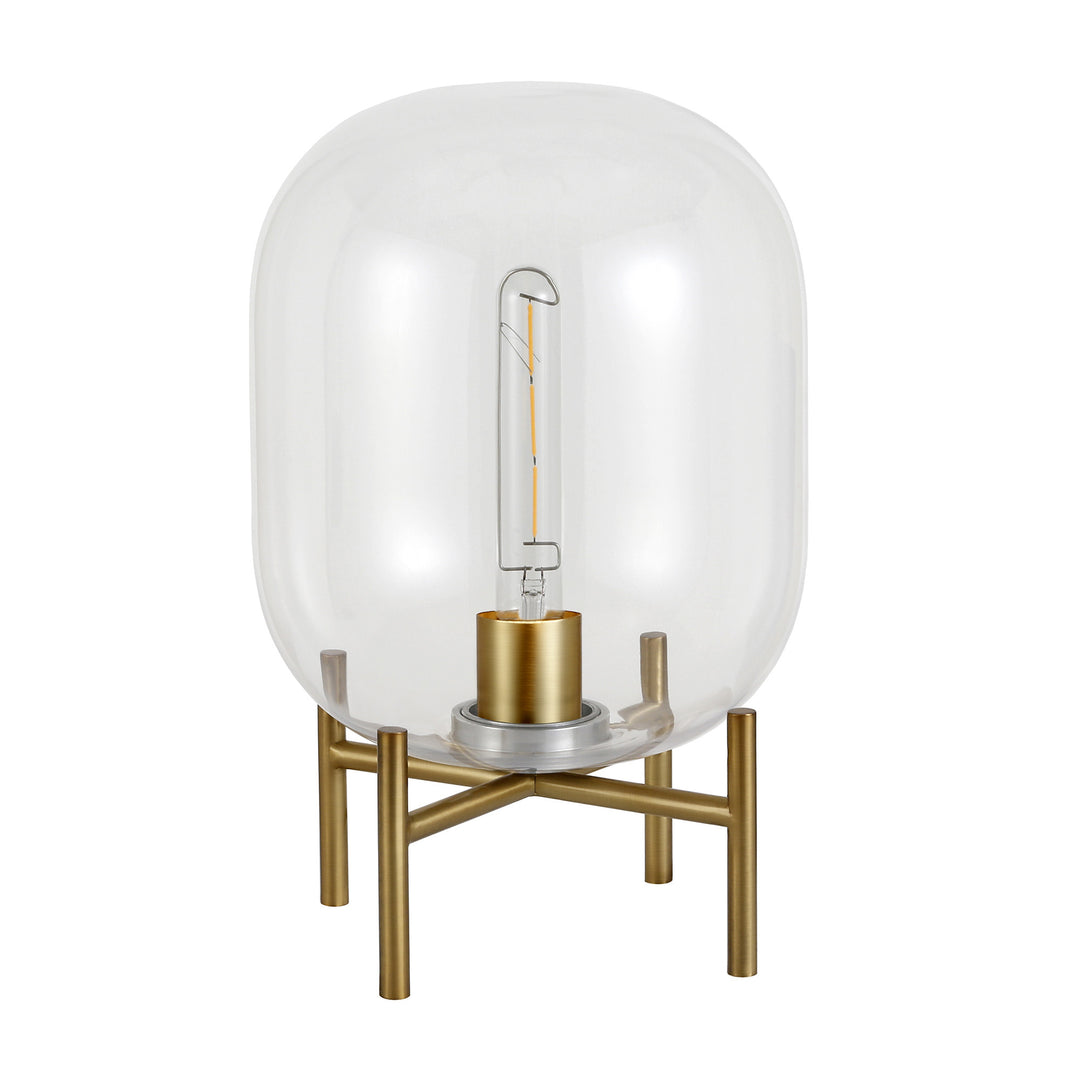 15" Brass Metal Table Lamp With Clear Cylinder Shade