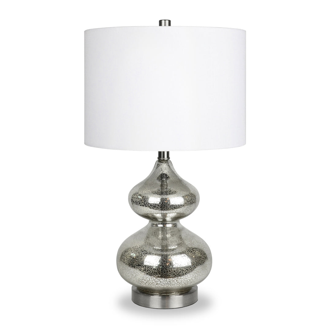 23" Silver Glass Gourd Table Lamp With White Drum Shade