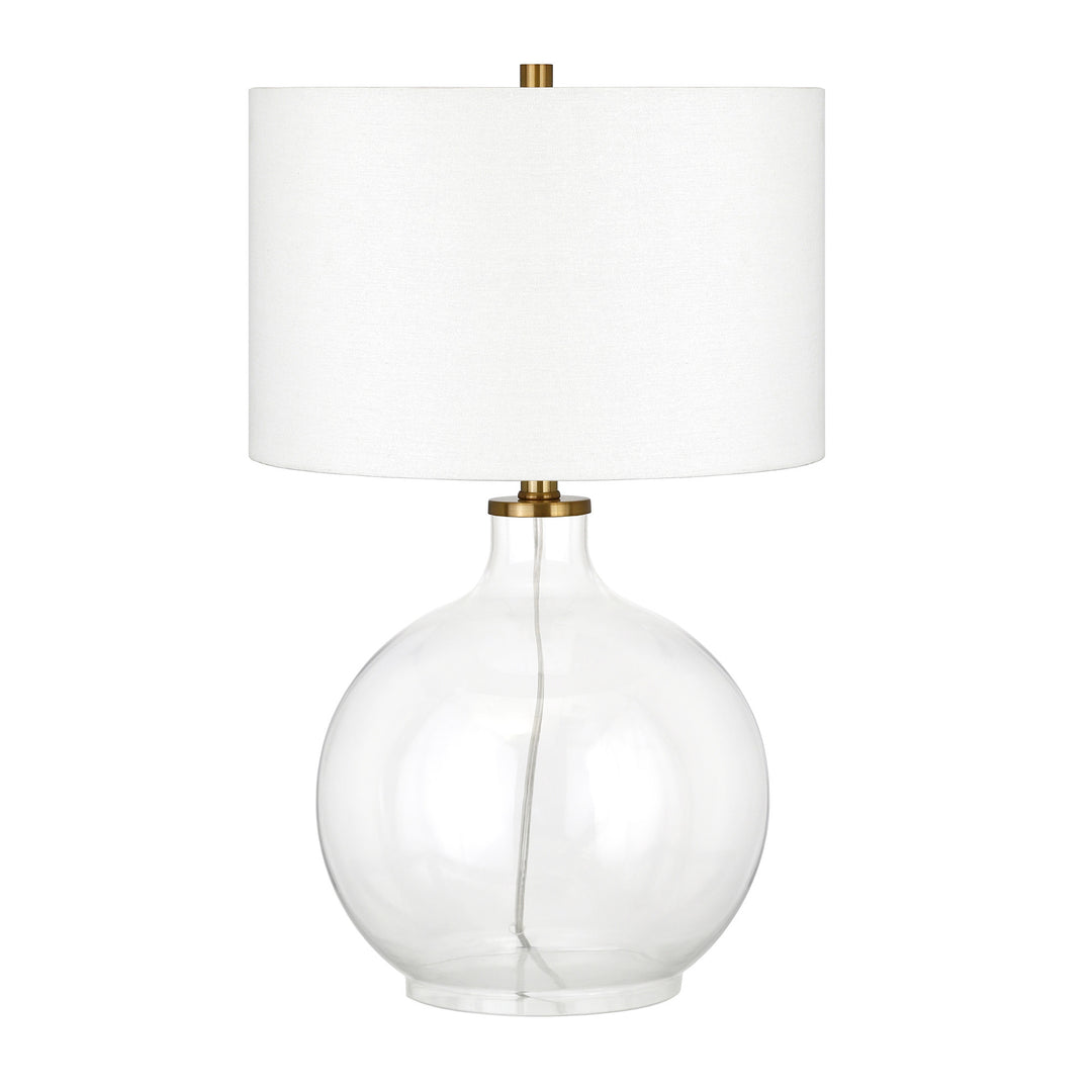 24" Clear Glass Table Lamp With White Drum Shade