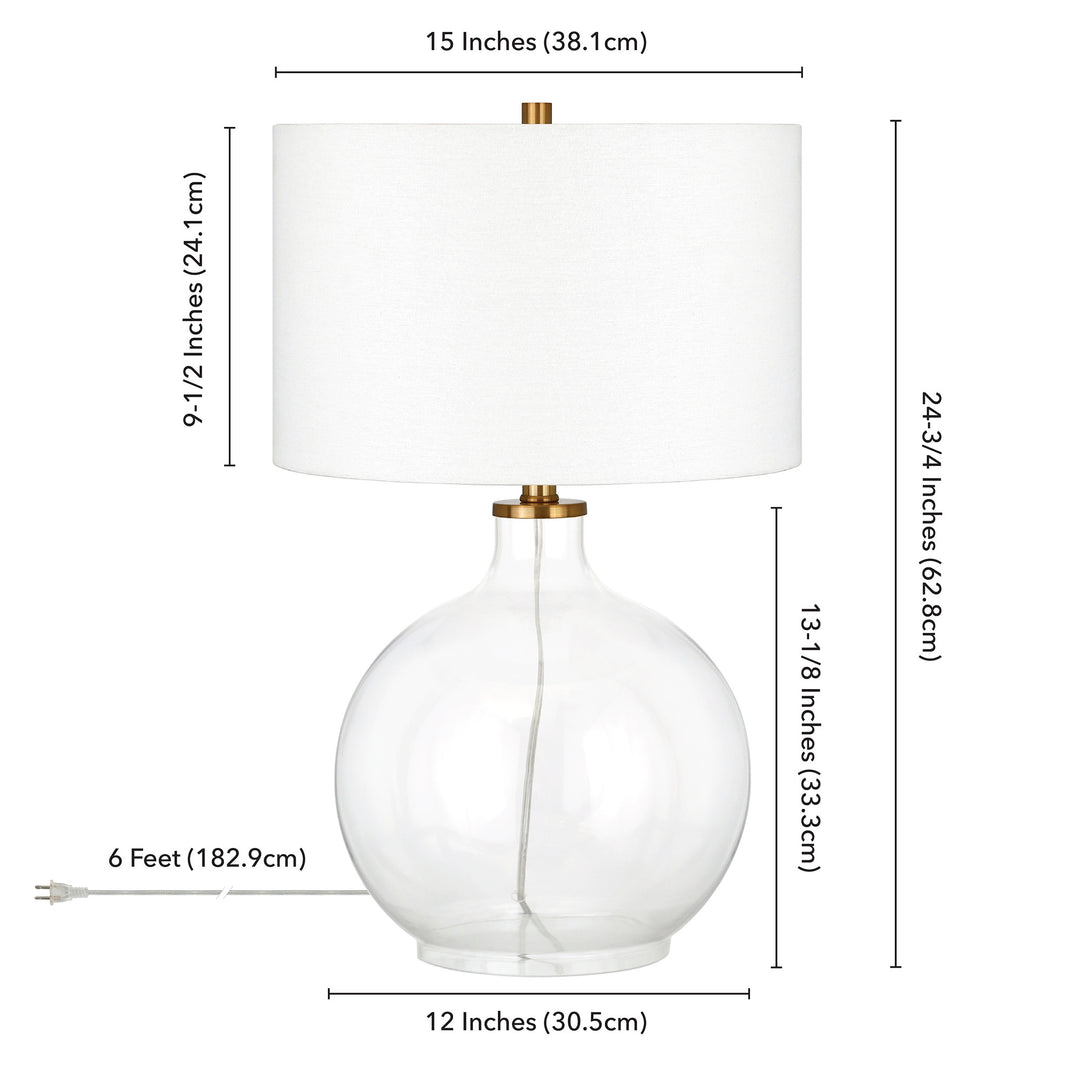 24" Clear Glass Table Lamp With White Drum Shade