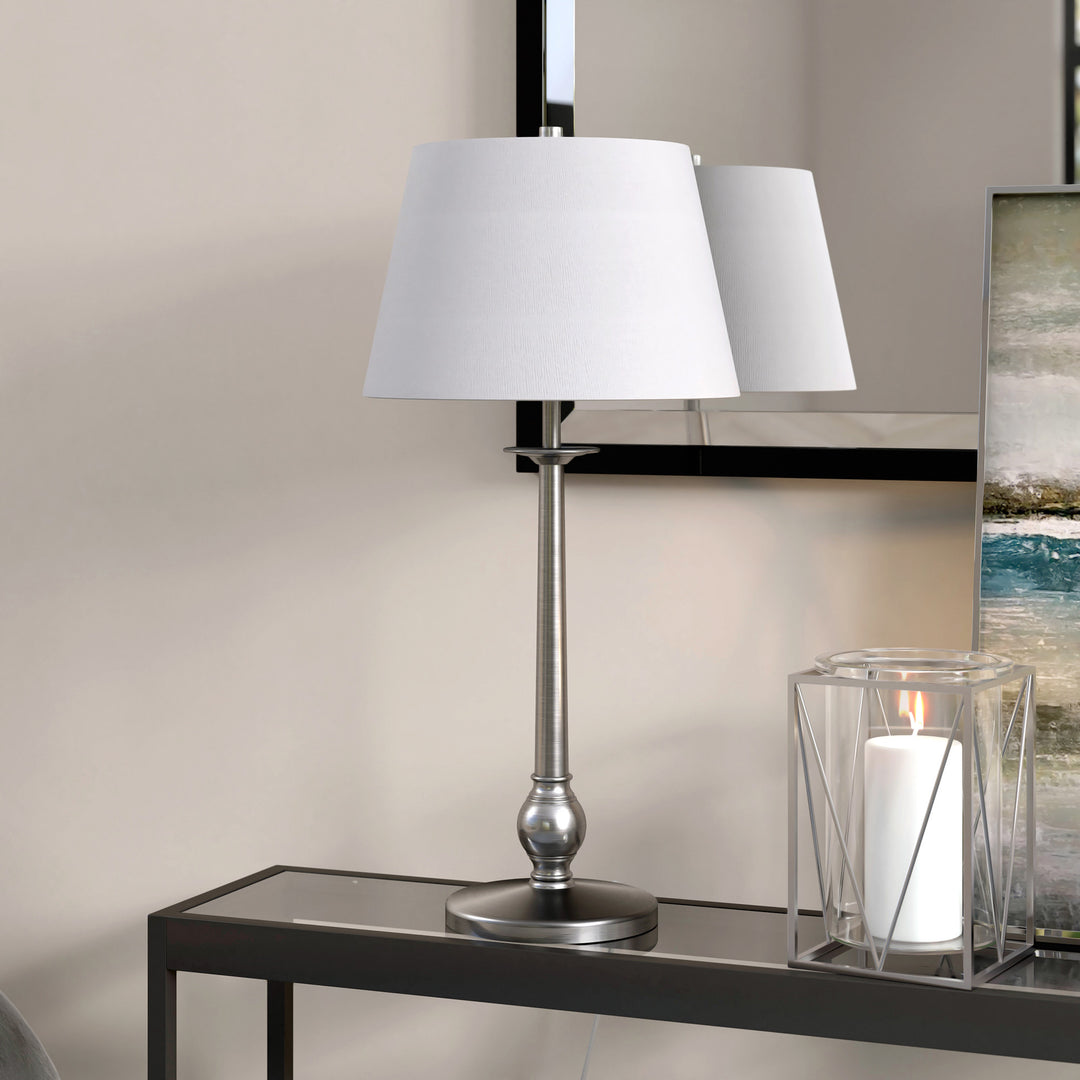 28" Nickel Metal Buffet Lamp With White Empire Shade