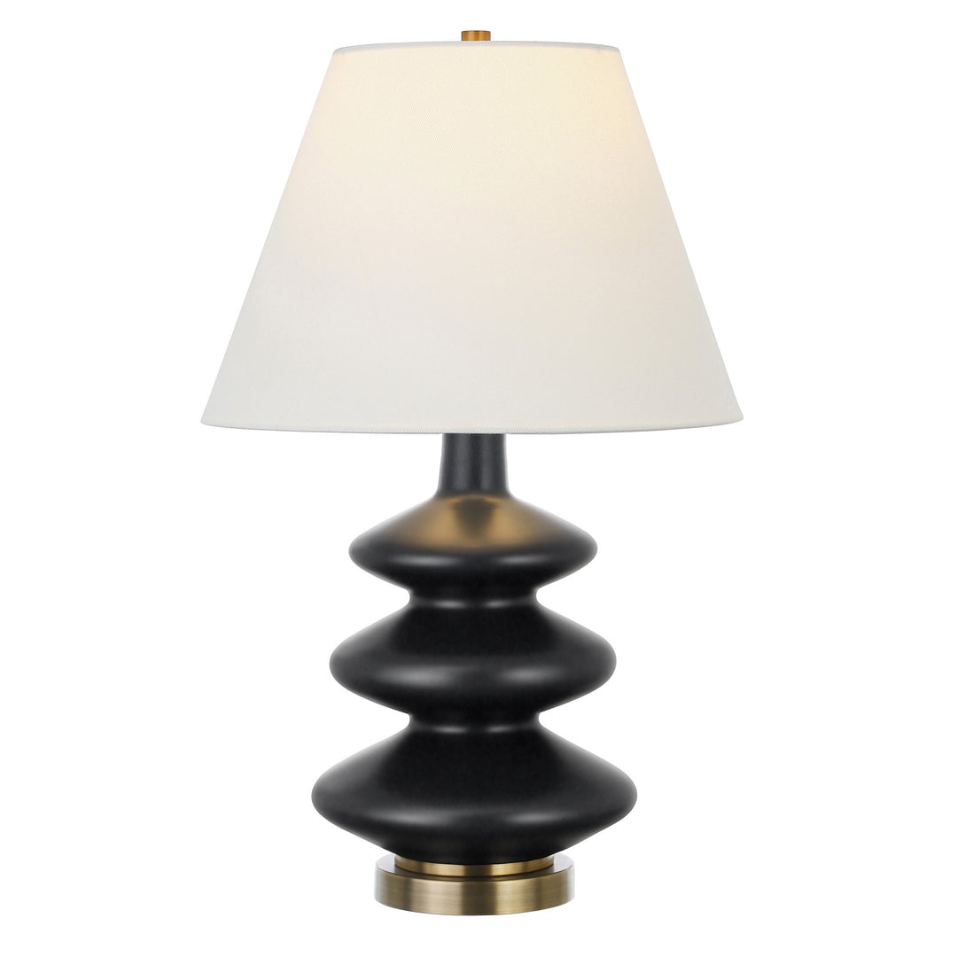 26" Black and Gold Glass Gourd Table Lamp With White Empire Shade