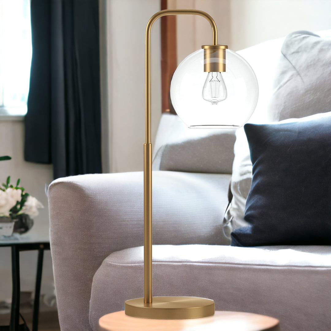 27" Brass Metal Arched Table Lamp With Clear Globe Shade