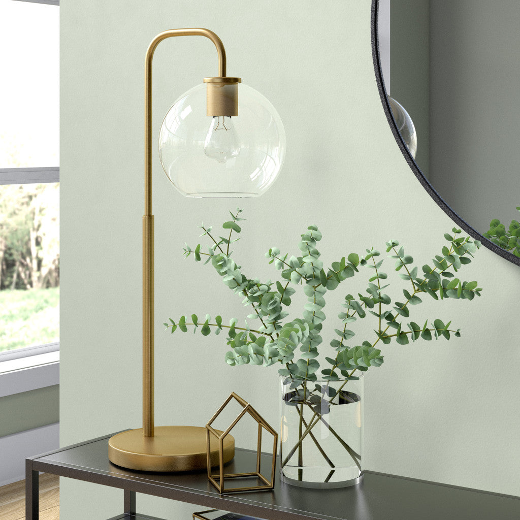 27" Brass Metal Arched Table Lamp With Clear Globe Shade