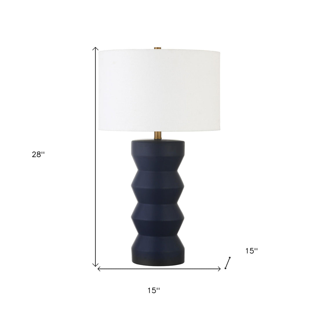 28" Navy Blue Ceramic Table Lamp With White Drum Shade