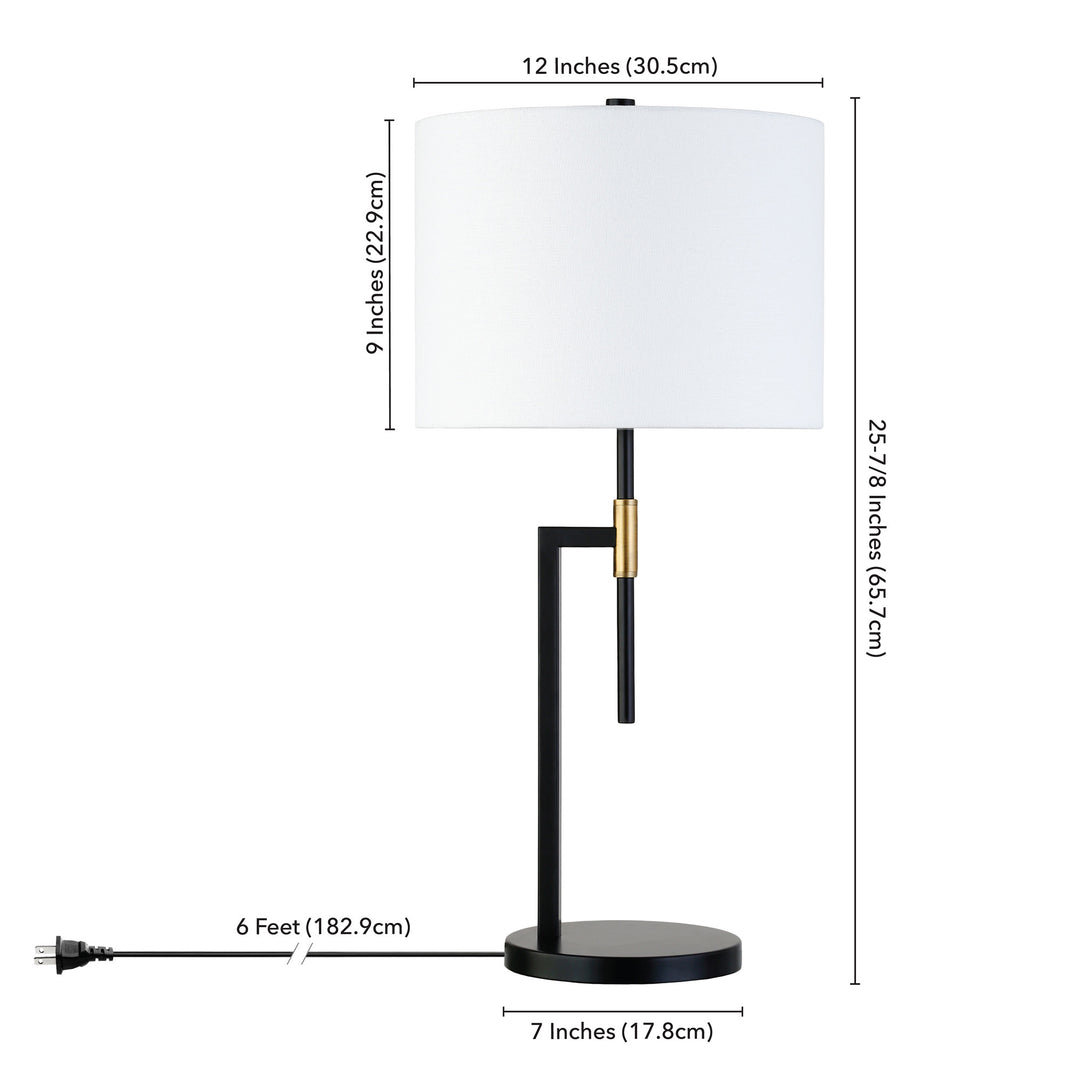 25" Black and Gold Metal Table Lamp With White Drum Shade