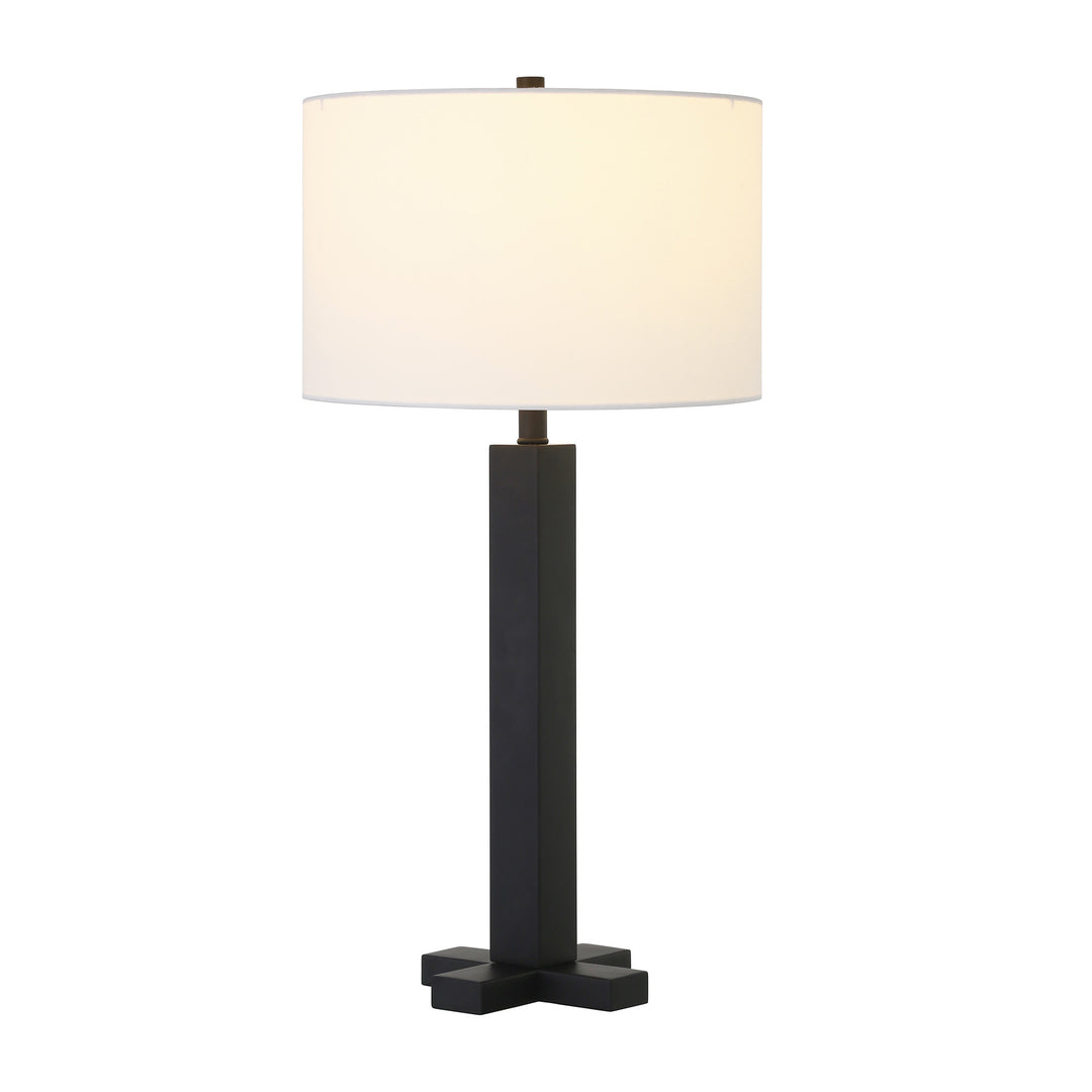 27" Black Metal Table Lamp With White Drum Shade