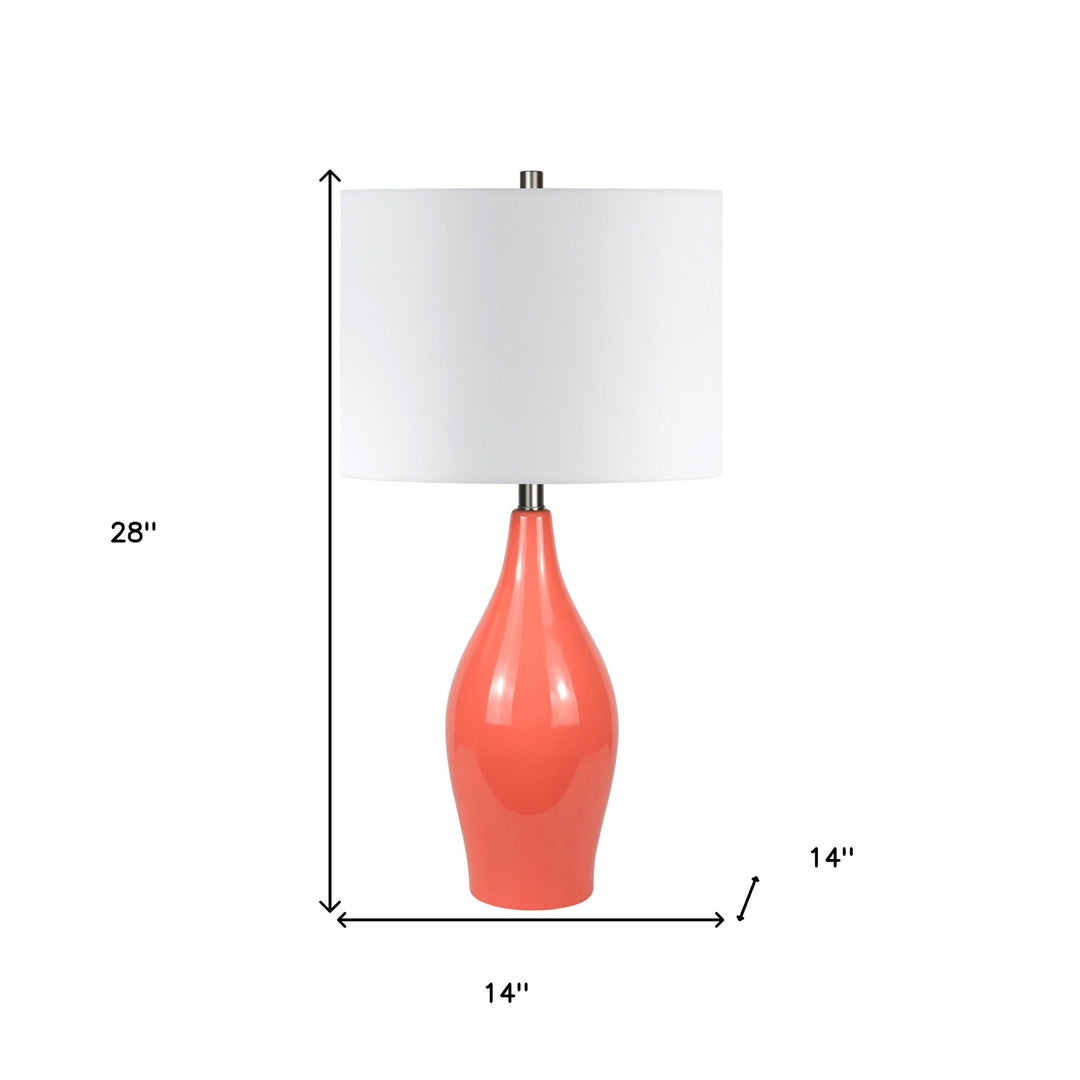 28" Coral Porcelain Table Lamp With White Drum Shade