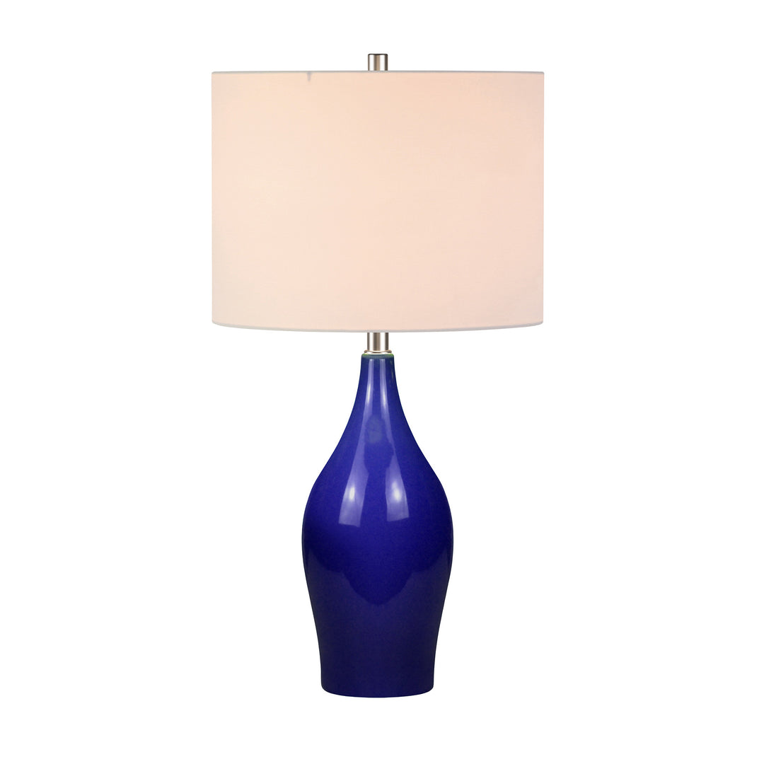 28" Navy Blue Porcelain Table Lamp With White Drum Shade