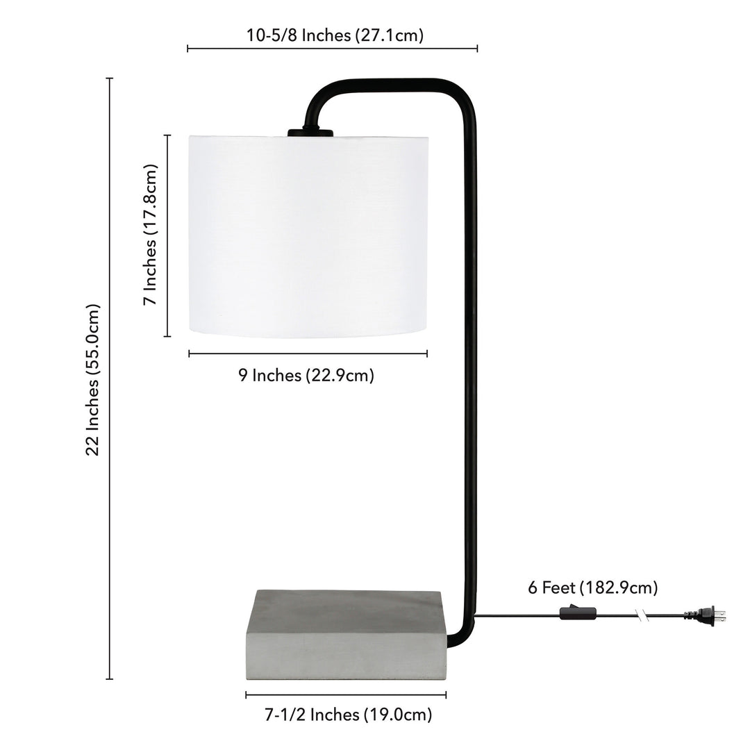 22" Black and Gray Concrete Arched Table Lamp With White Drum Shade