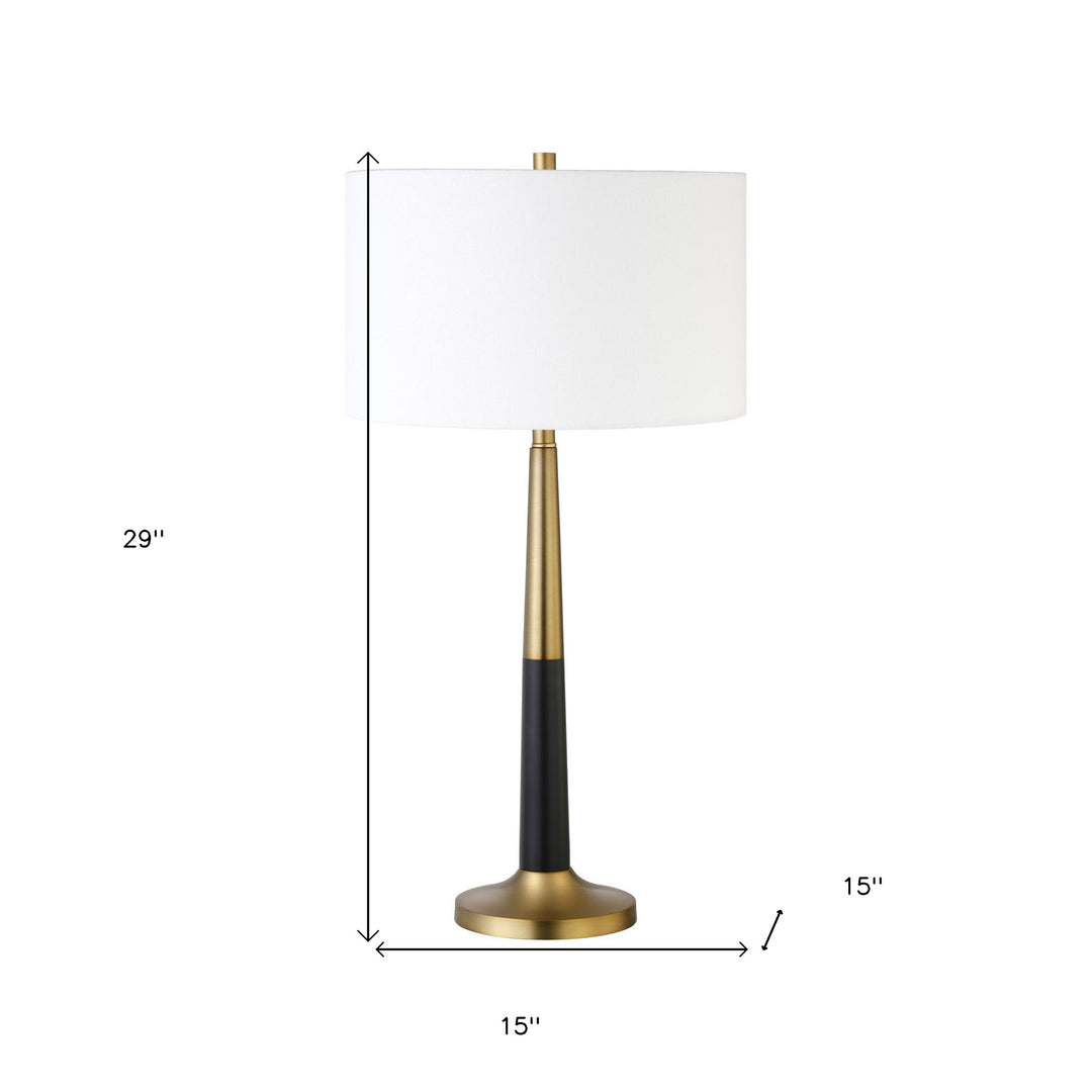 29" Black and Gold Metal Table Lamp With White Drum Shade