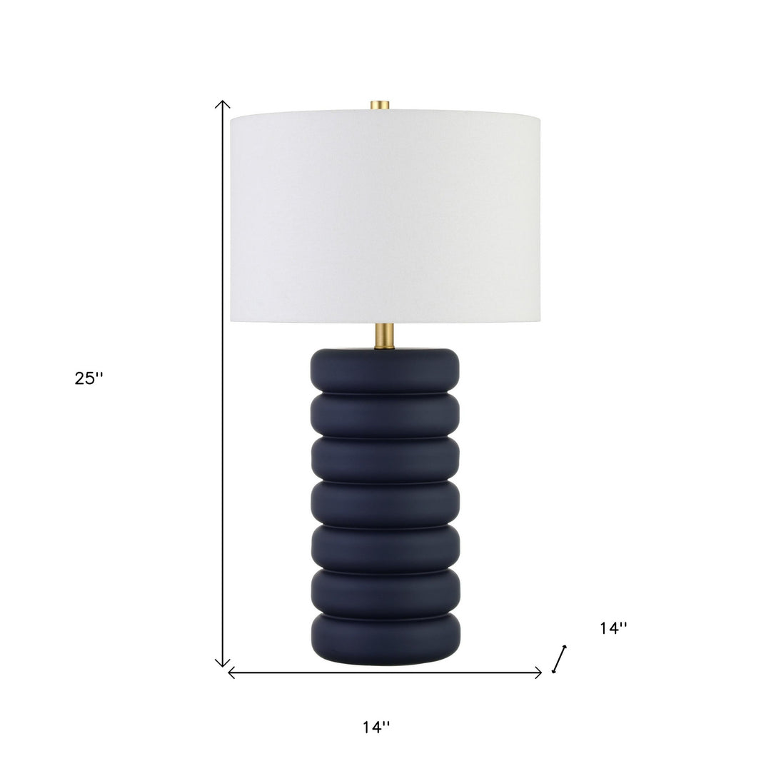 25" Navy Blue Ceramic Table Lamp With White Drum Shade