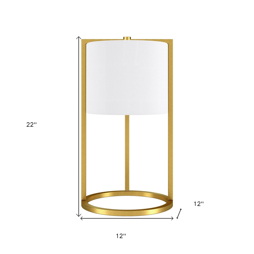 22" Brass Metal Table Lamp With White Drum Shade