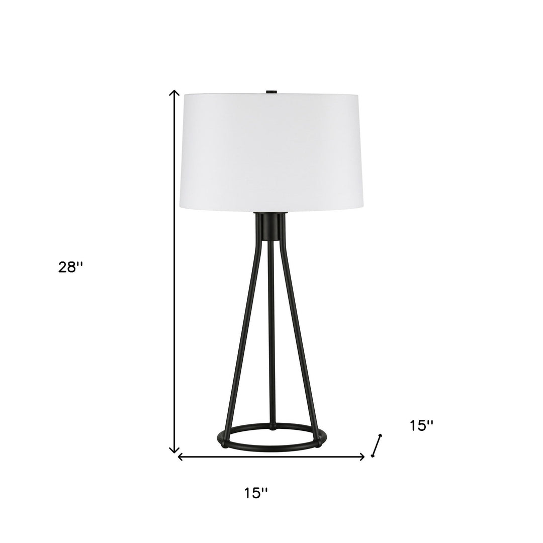 28" Black Metal Table Lamp With White Drum Shade