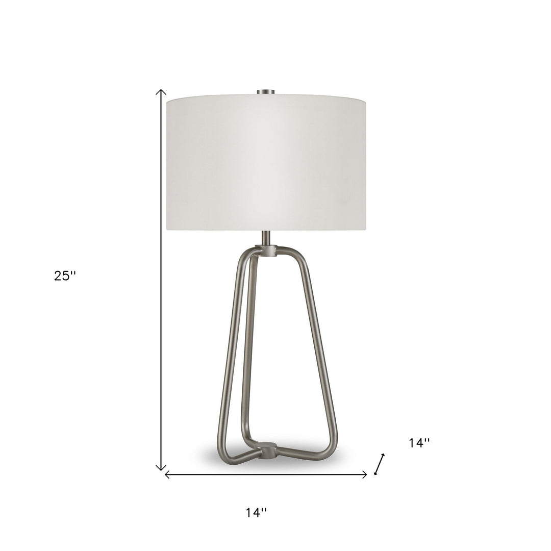 25" Nickel Metal Table Lamp With White Drum Shade