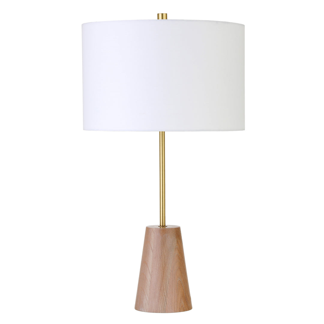 26" Gold and Brown Metal Table Lamp With White Drum Shade