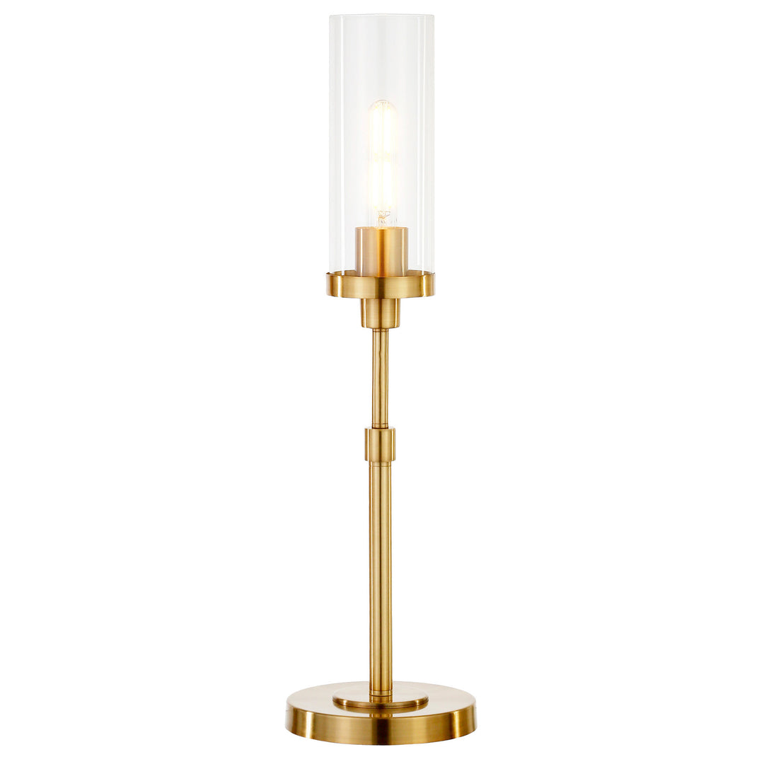 26" Brass Metal Buffet Lamp With Clear Cylinder Shade