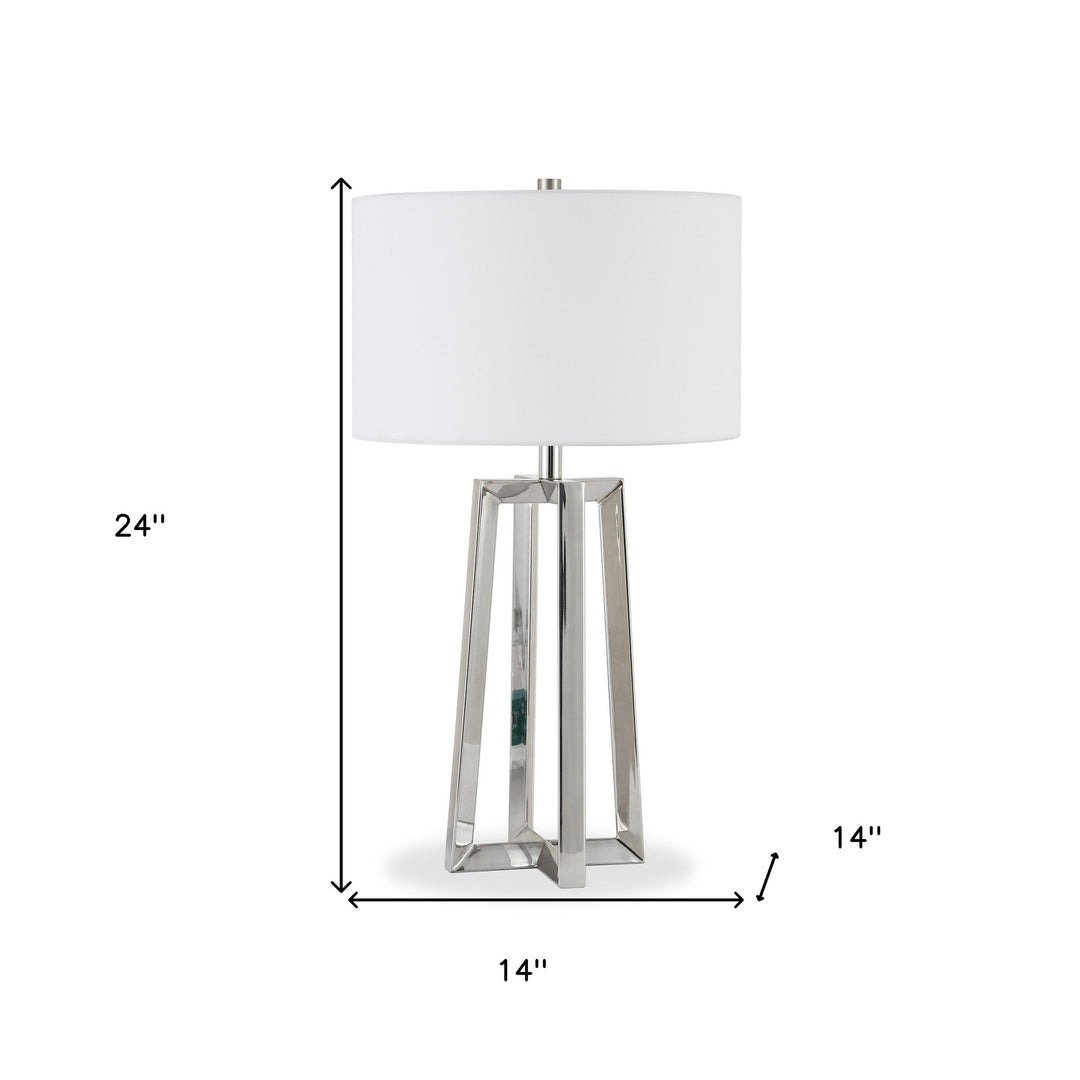 24" Nickel Metal Table Lamp With White Drum Shade