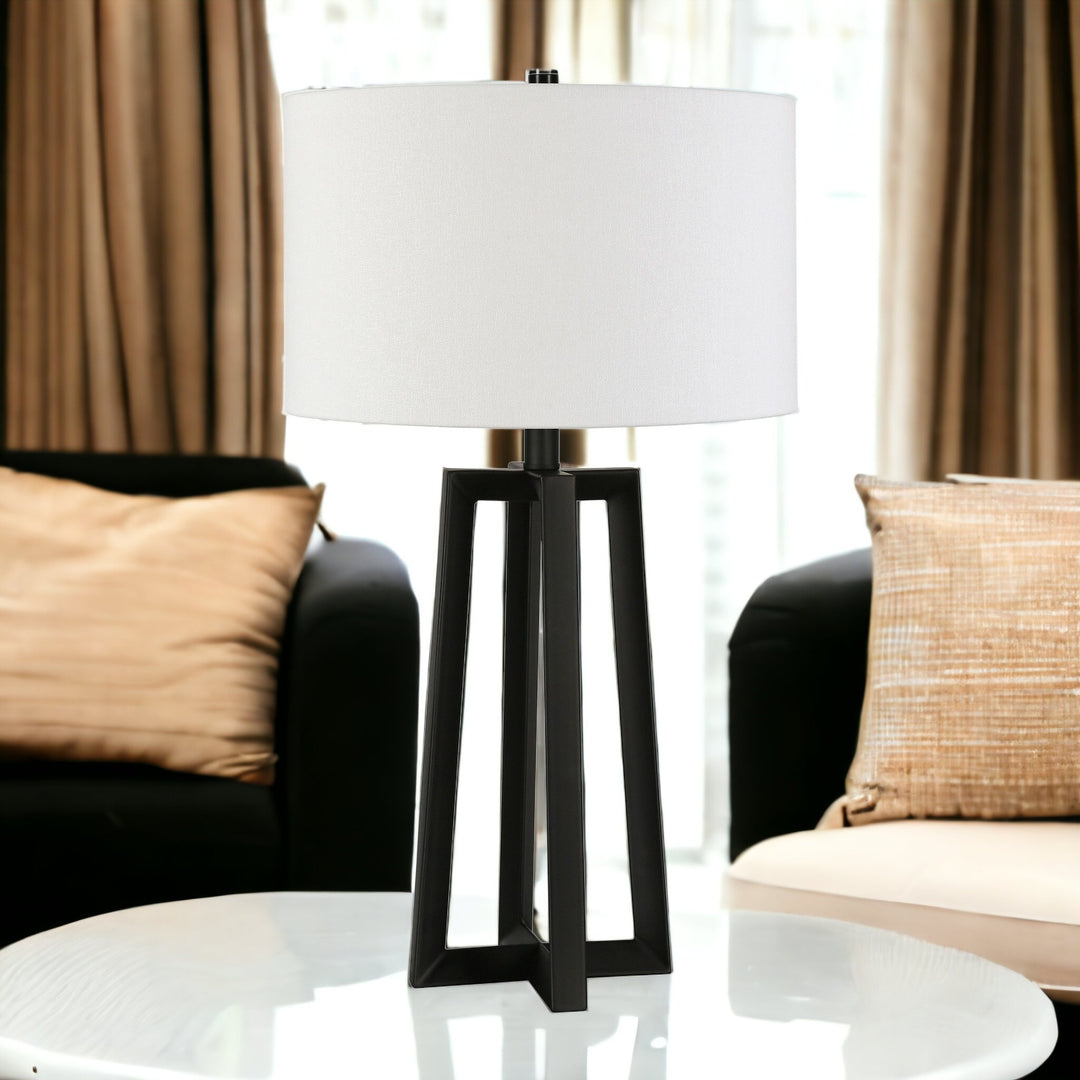 24" Black Metal Table Lamp With White Drum Shade