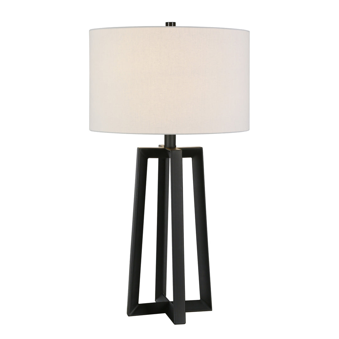 24" Black Metal Table Lamp With White Drum Shade