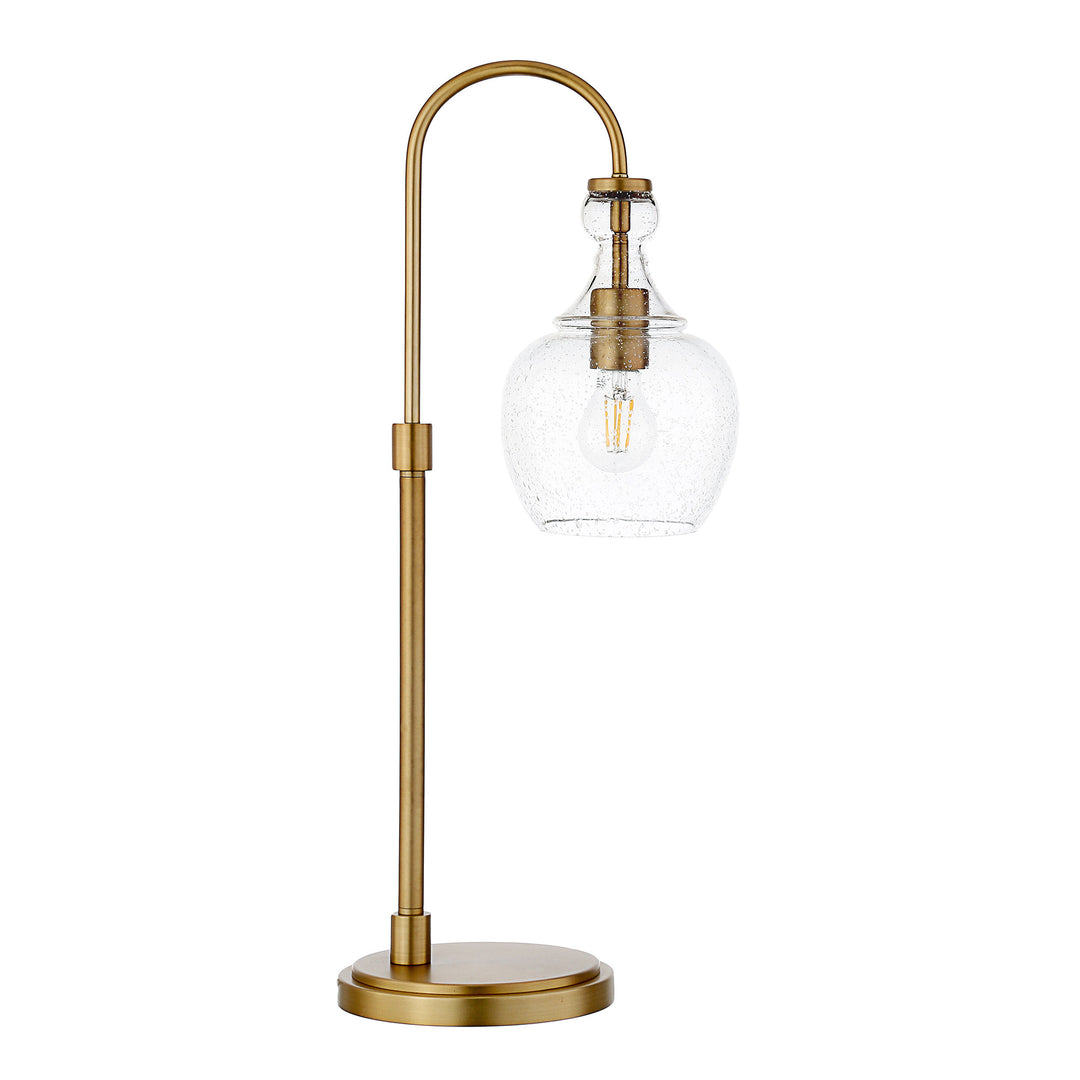 27" Brass Metal Arched Table Lamp With Clear Seeded Glass Dome Shade