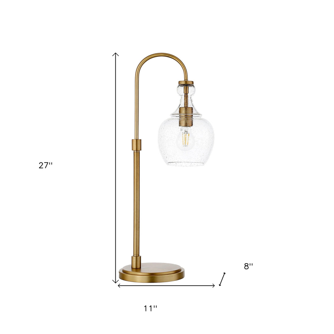 27" Brass Metal Arched Table Lamp With Clear Seeded Glass Dome Shade