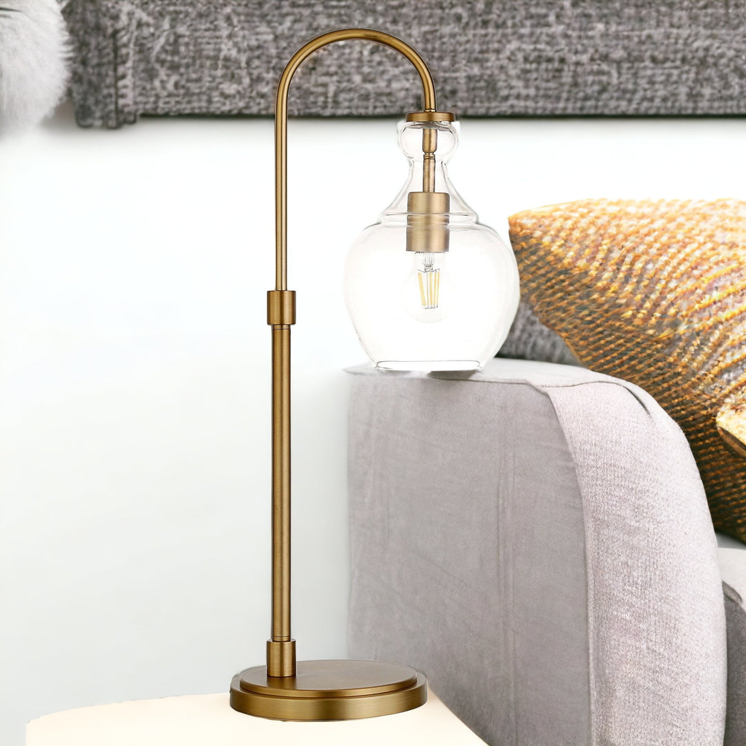 27" Brass Metal Arched Table Lamp With Clear Dome Shade