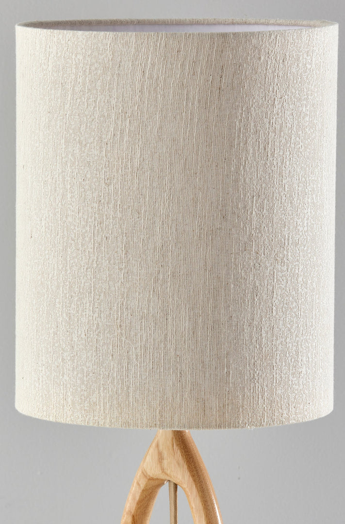 28" Natural Solid Wood Round Table Lamp With Beige Drum Shade