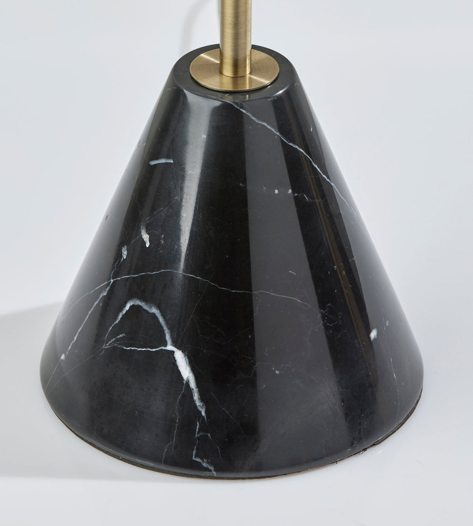 28" Black and Gold Marble and Metal Table Lamp With Beige Drum Shade