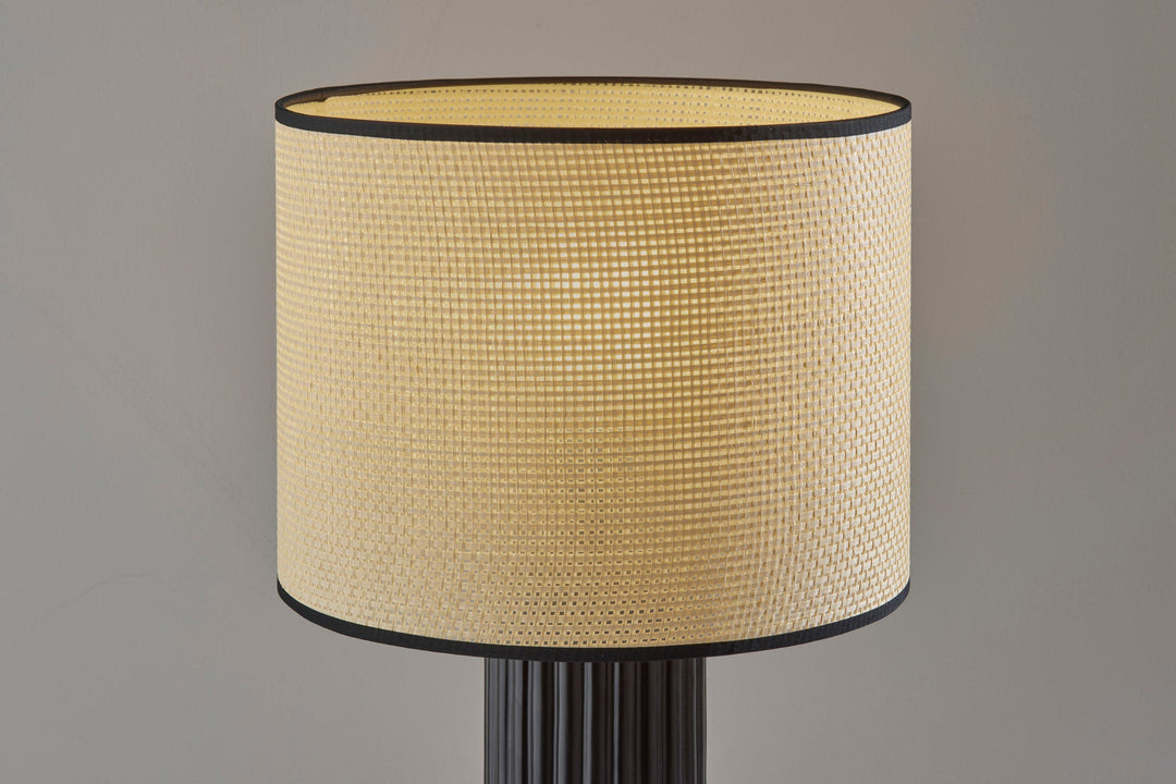 24" Black Ceramic Cylinder Table Lamp With Beige Drum Shade