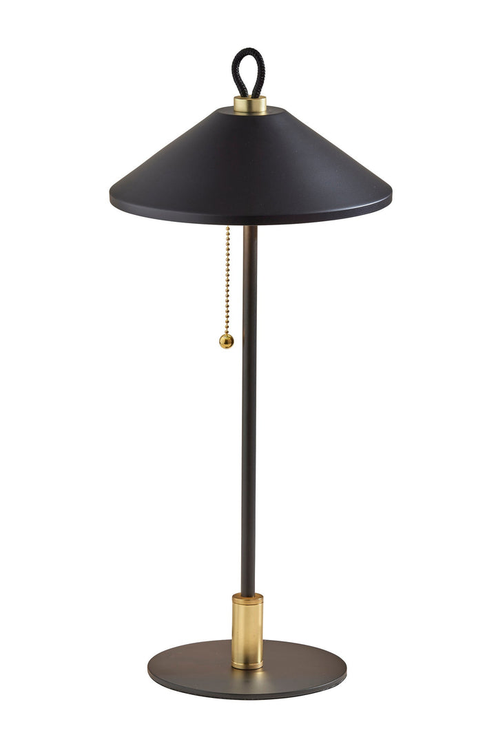 20" Black and Gold Metal Two Light Candlestick LED Table Lamp With Black Cone Shade