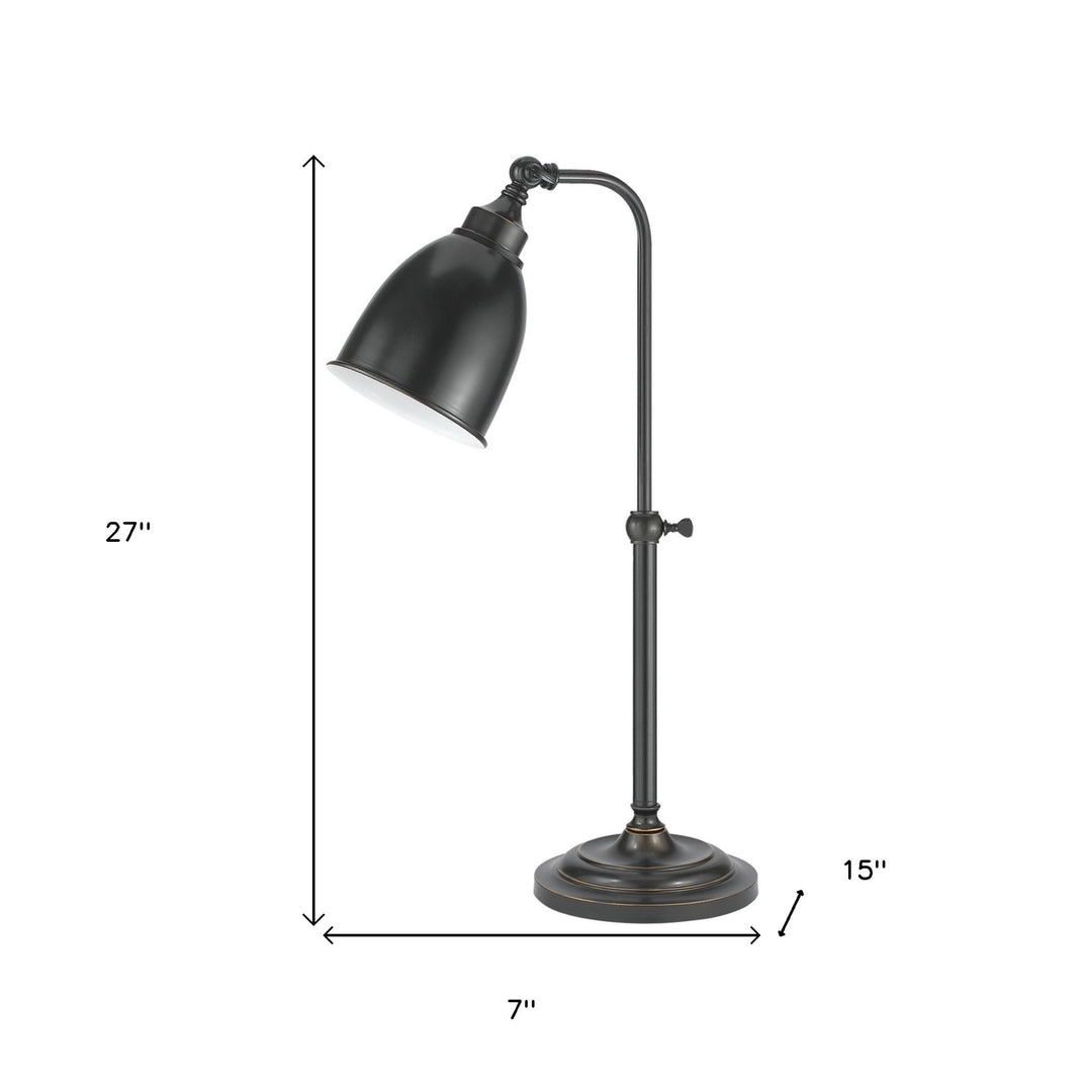 27" Bronze Metal Adjustable Lantern Table Lamp With Bronze Dome Shade