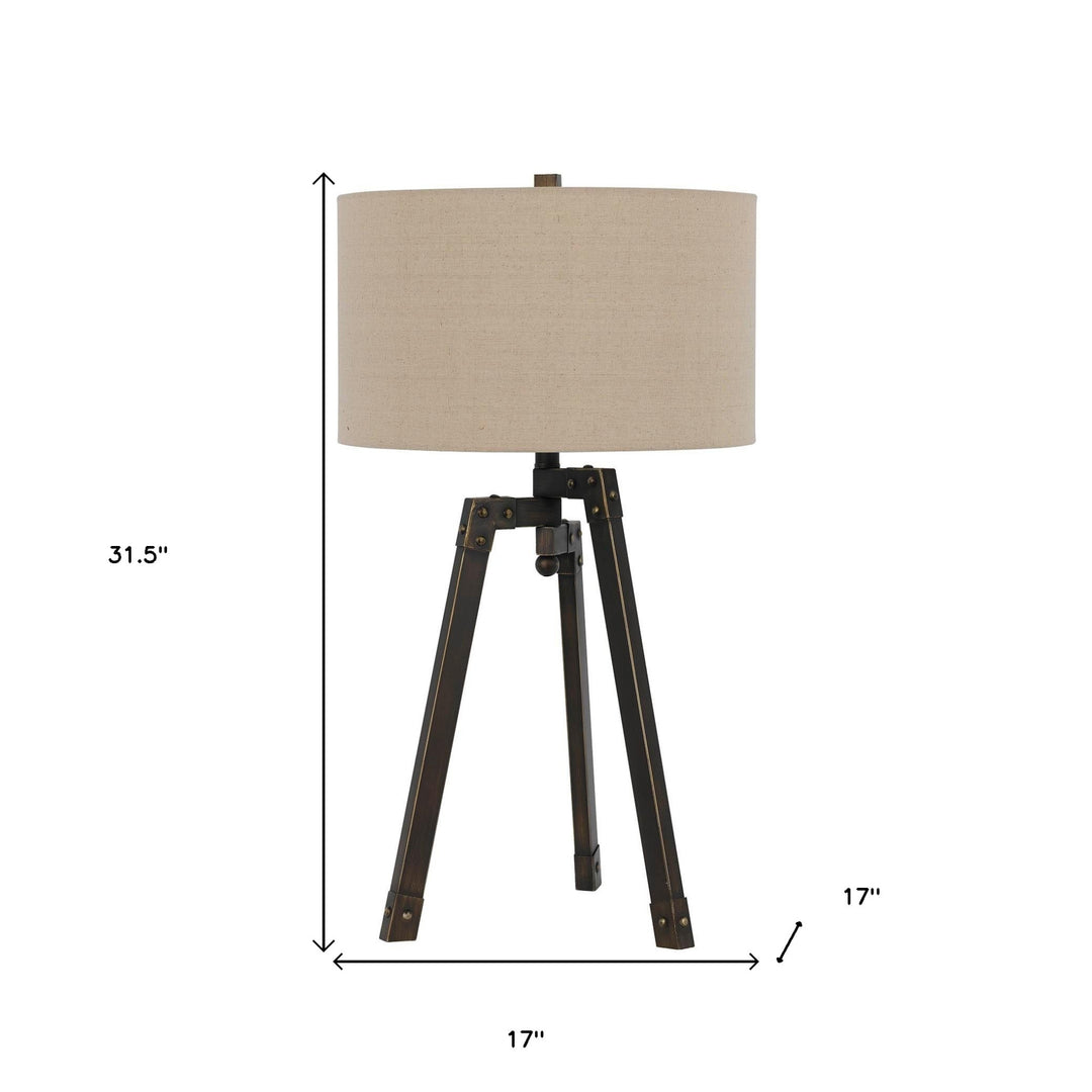 32" Charcoal Metal Tripod Table Lamp With Tan Drum Shade