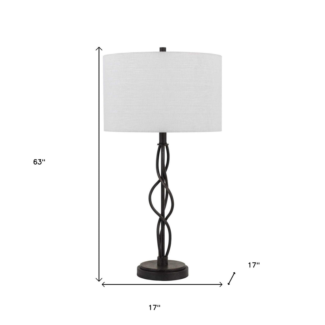 30" Black Metal Candlestick Table Lamp With Off White Drum Shade