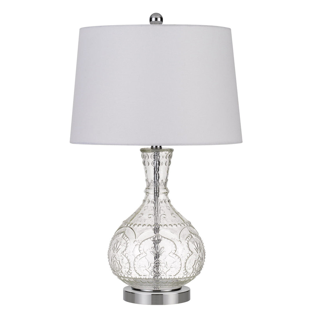 27" Clear Metal Round Table Lamp With White Shade